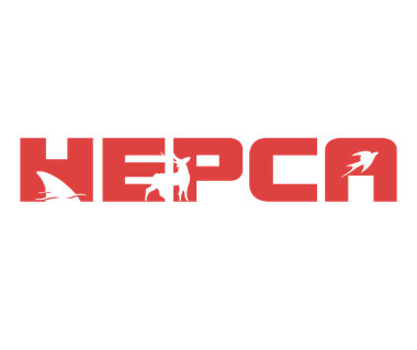 Stylized letters "HEPCA" with silhouettes of a shark, camel, and fish integrated into the design.