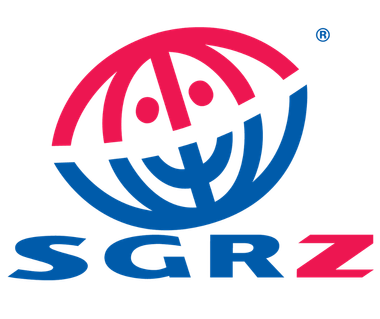 Red and blue globe-like logo with stylized smiling face above the letters "SGRZ".